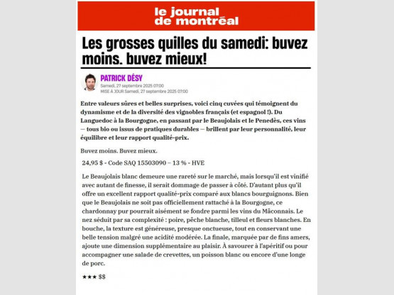 Article Beaujolais Blanc 2024 - Le Journal de Montréal