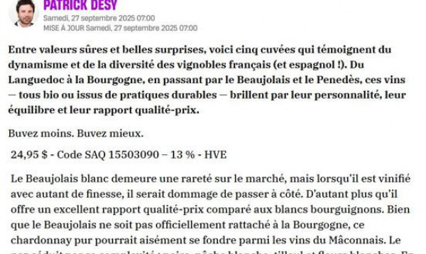 Article Beaujolais Blanc 2024 - le Journal de Montréal