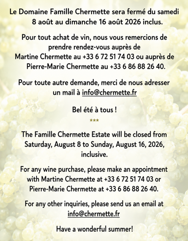 FERMETURE ESTIVALE FAMILLE CHERMETTE